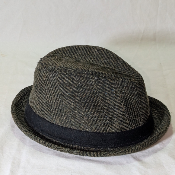 Goorin Bros. L Dark Green & Black Herringbone Tweed Fedora Hat - Picture 3 of 11